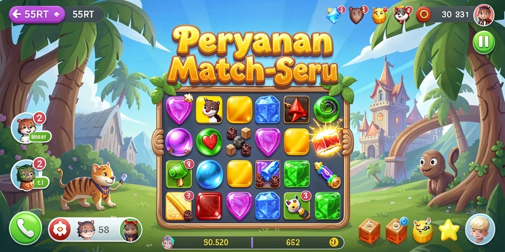 Tampilan menawan gameplay 55RT dalam aksi Match-3.