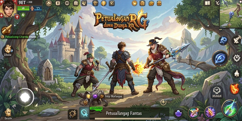 Gameplay RPG epik dalam 9ET dengan pertarungan seru.