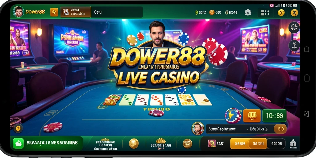 Tangkapan layar gameplay DOWER88 menampilkan dealer dan meja permainan Live Casino.