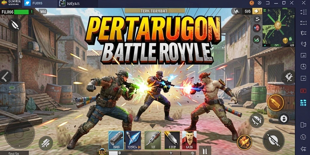 Screenshot gameplay FUJI66 menampilkan aksi pertempuran Battle Royale yang intens.