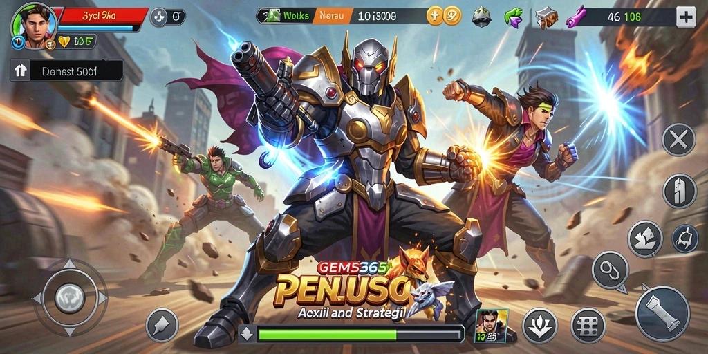 Tampilan gameplay GEMS365 yang memukau dan penuh aksi pertarungan.