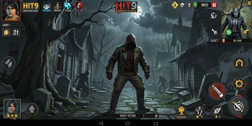 Screenshot utama HIT9 menampilkan momen menegangkan dalam suasana horror.