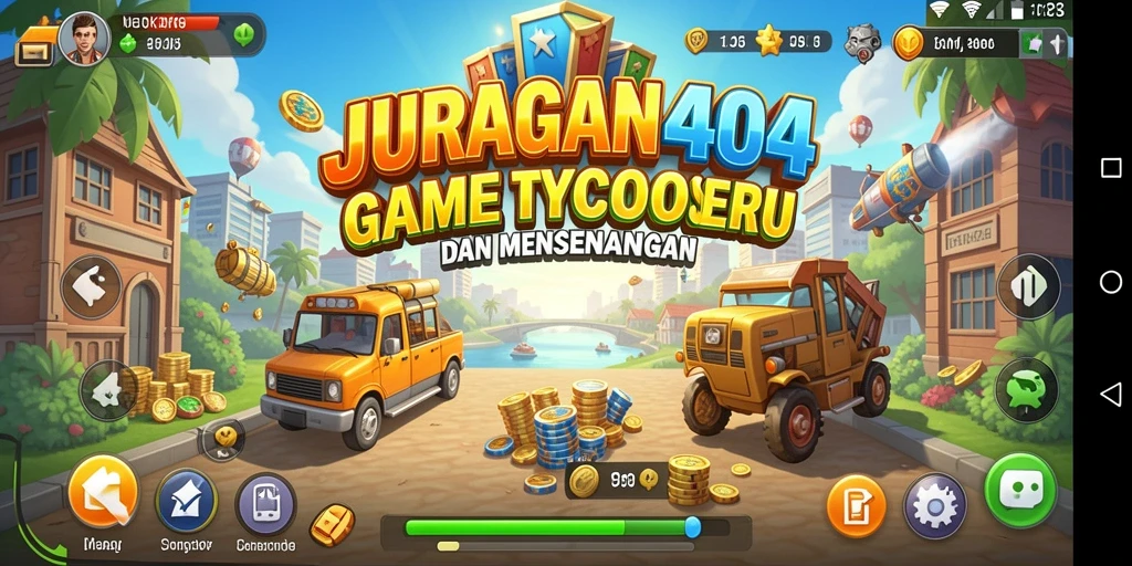 Tampilan gameplay JURAGAN404 yang menampilkan aktivitas manajemen bisnis.