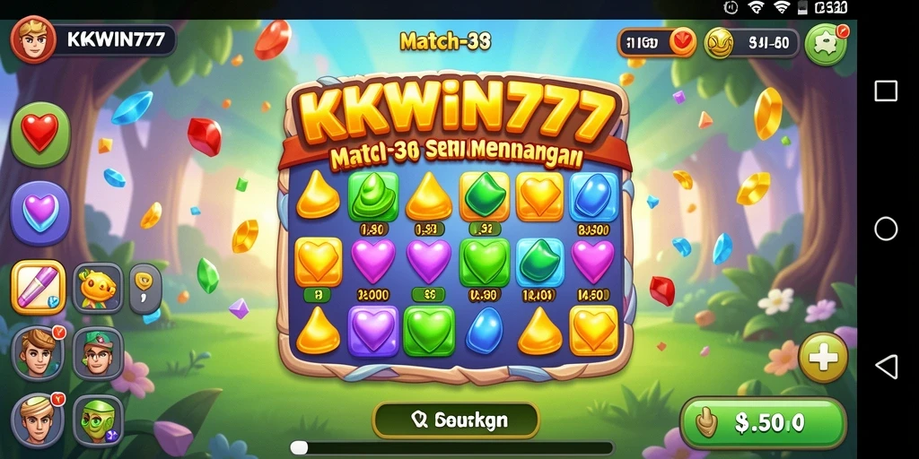 Screenshot KKWIN777 menampilkan gameplay Match-3 yang penuh warna dan tantangan.