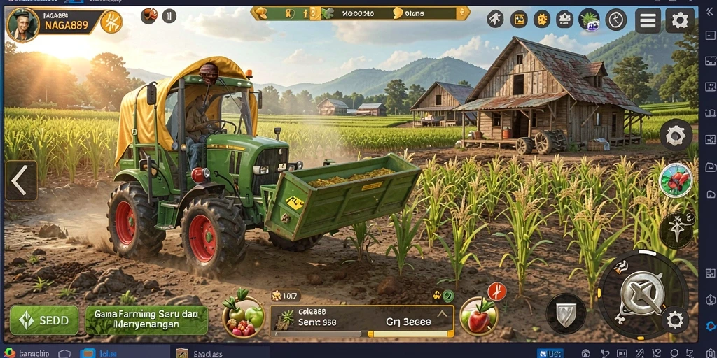 Tangkapan layar gameplay NAGA889 menampilkan suasana pertanian yang cerah.