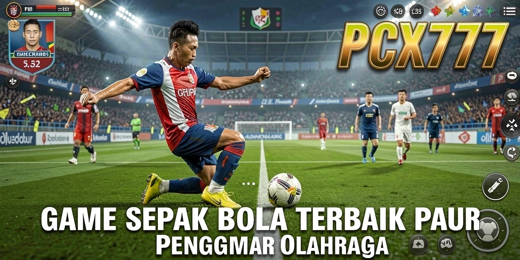 Tampilan gameplay PCX777 menampilkan aksi seru di lapangan sepak bola.