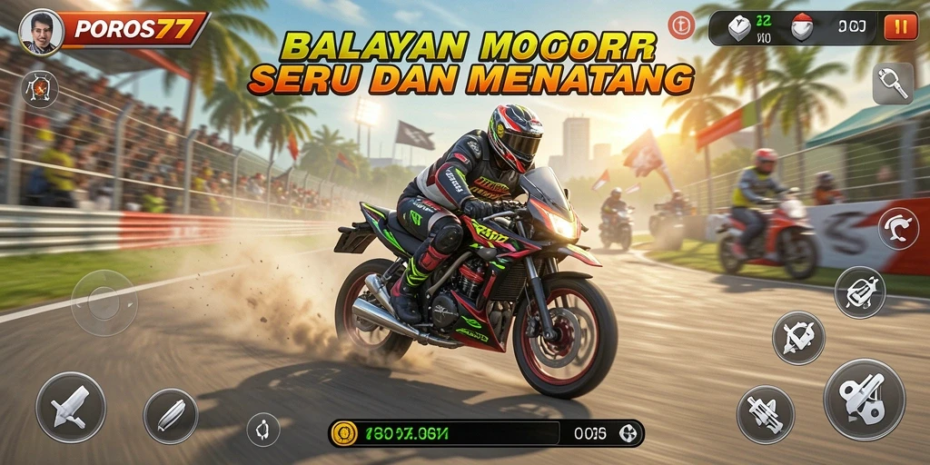 Gameplay seru dan menegangkan di POROS77, balapan motor yang menantang.