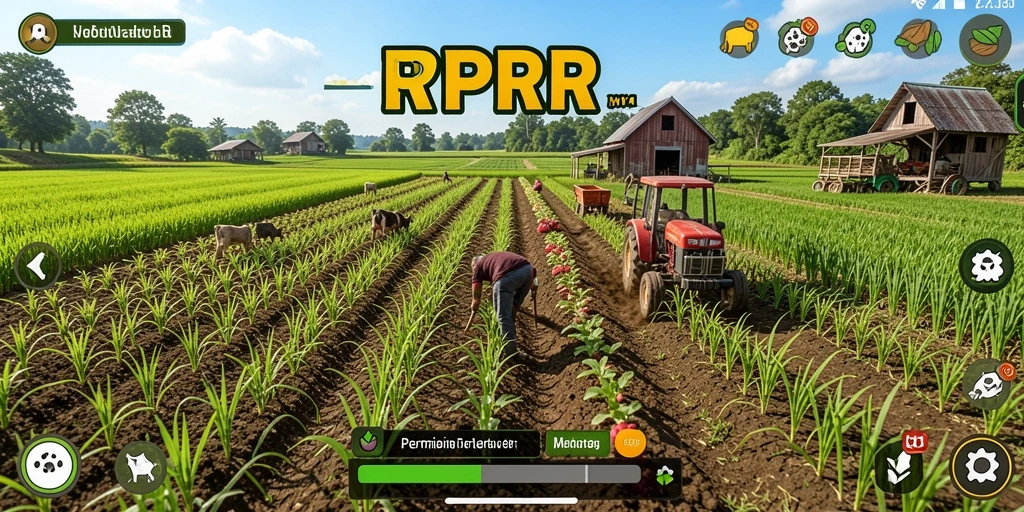 Tangkapan layar gameplay utama RPRR yang menunjukkan aktivitas pertanian seru.