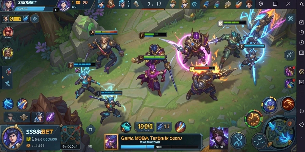 Tampilan gameplay seru dalam aksi pertempuran MOBA.