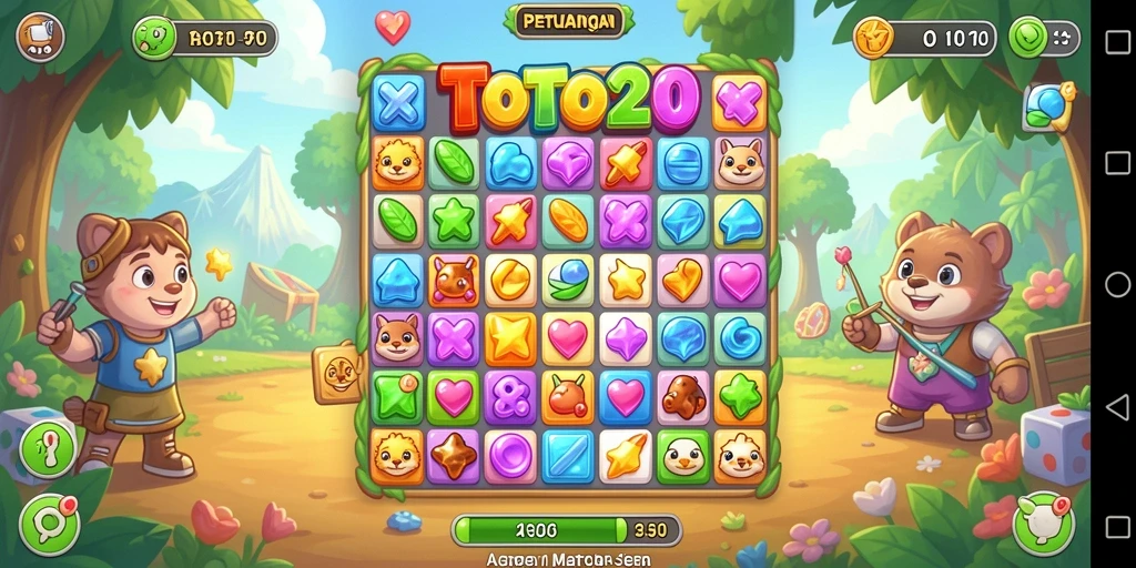 Tampilan permainan TOTO20 dengan berbagai permata berwarna-warni.