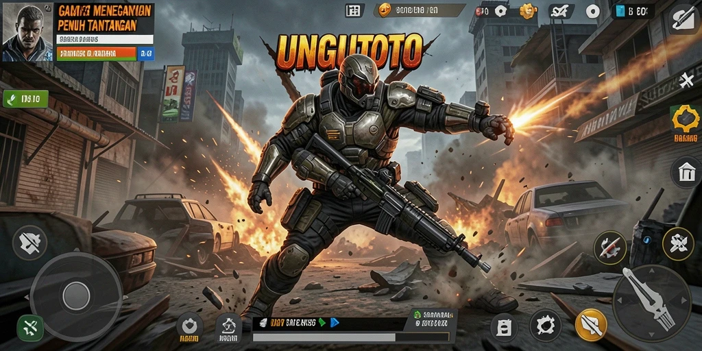 Tangkapan layar gameplay UNGUTOTO menunjukkan aksi pertempuran yang mendebarkan.