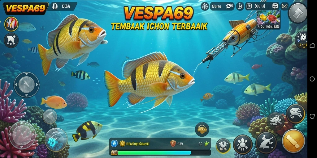 Screenshot gameplay seru dari VESPA69 menampilkan aksi Tembak Ikan yang mendebarkan.