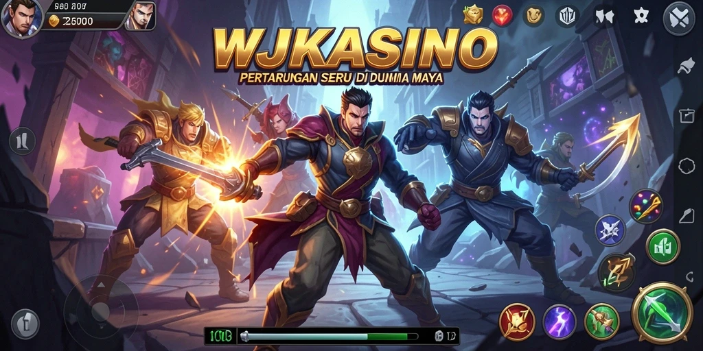 Screenshot gameplay WJKASINO menunjukkan pertarungan intens antara karakter yang kuat.